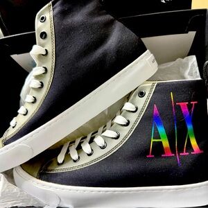 Armani Exchange A|X Icon Logo High Top Black White Trainer sneakers NWT